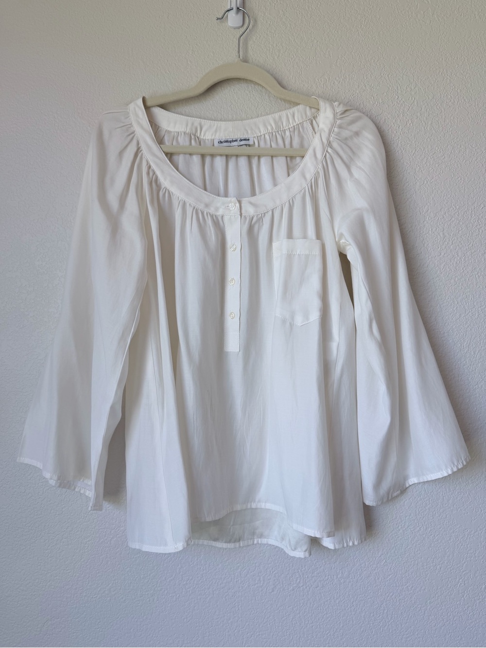 Christopher Deane Silk Cotton Ivory Roll Tab Peasant Blouse USA Size 6